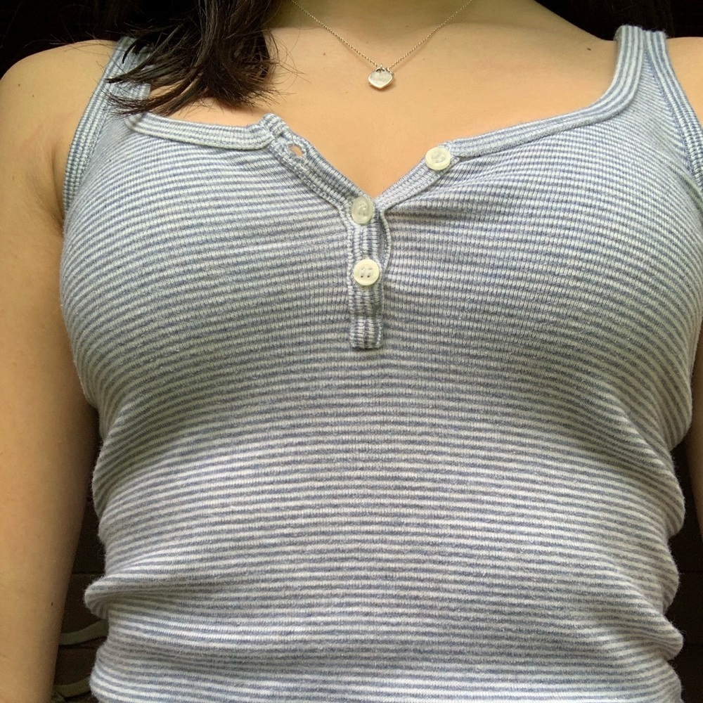 White and blue striped tank